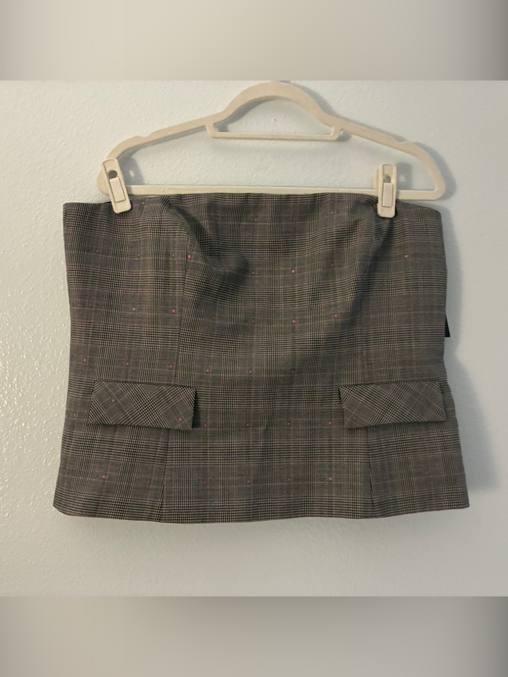 Worth Gray Plaid Strapless Top
